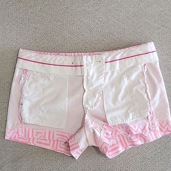 J. Crew Factory Neon Pink and White Geometric Aztec Chino Shorts - Size 4 - Picture 13 of 14